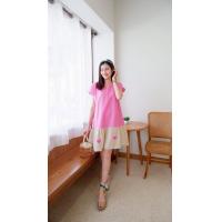 ราคา B21 เดรส ผ้าฝ้าย สีทูโทน งานปักมือลายหัวใจ ชายระบาย งานสวยมาก (16662190748)