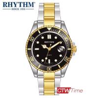 ราคา ผ่อนชำระ สูงสุด 10 เดือน Rhythm นาฬิกาข้อมือผู้ชาย สแตนเลสแท้ รุ่น RQ1601S08 สีเงินสลับทอง หน้าดำ (13105818329)