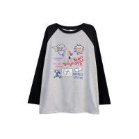 ราคา ꕥCatalog Fashionꕥ เสื้อยืดแขนยาวคอกลม สีเทาแขนดำ สกรีนลายการ์ตูนรวมน้องหมา มีไซส์ (20907613701)