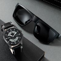 ราคา ชุดแว่นแฟชั่นสำหรับผู้ชายแนวสปอร์ตแฟชั่นสำหรับผู้ชายนาฬิกาข้อมือควอตซ์แบบทหารสำหรับผู้ชายนาฬิกาหนังลำลองคลาสสิกผู้ชาย (21170328277)