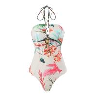 ราคา 2024 Lace Up Halter One Piece Swimsuit Print Flower Hollow Out Women Bikini Set Swimwear Slimming Bathing Suit Beach Wear (21277143075)