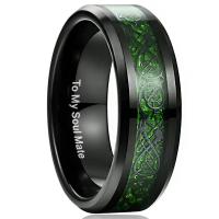 ราคา BONLAVIE Tungsten Carbide Ring Black Celtic Dragon Green Carbon Fiber Inlay Comfort Fit Size 5 14 (20318965421)