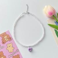 ราคา พร้อมส่ง Mini heart necklace สร้อยมุก จี้ดินปั้นหัวใจ สร้อยลูกปัดมุก (20013930298)