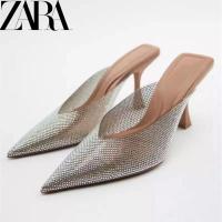 ราคา Zara รองเท้าส้นสูง แบบใส ประดับเพชร ลายนูน แฟชั่นฤดูร้อน สําหรับผู้หญิง (20090738809)