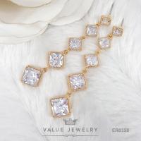 ราคา ต่างหูระย้า ฝังคริสตัลเพชรปริ้นเซส Princess Shape 5ชั้น เรียงขนาด มี2สี ตุ้มหู ต่างหูออกงาน เครื่องประดับ ER0357 ER0358 ValueJewelry (14108110099)