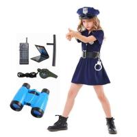 ราคา Girls Police Costumes Children Police Toy Gifts Halloween Cosplay Blue Button Female Police Dresses (20485895672)