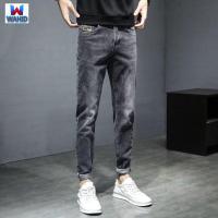 ราคา WAHID กางเกงยีนส์แฟชั่นของผู้ชายแบรนด์พอดีฟุตยืดหยุ่นฤดูร้อนบางเกาหลีอเนกประสงค์คาปรีลำลอง (20656072290)