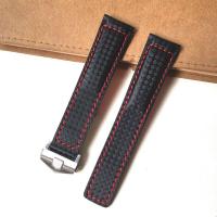 ราคา NEW With logo Carbon Grain Leather Strap For TAG Heuer Carrera Monaco Wristband Black Red Line 20 22mm (19047439601)