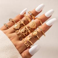 ราคา ชุดแหวนชุดหัวใจประดับเพชรรูปหัวเหรียญทองสวยงามแบบย้อนยุคชุด15ชิ้น (20575898467)