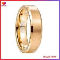 ราคา BONLAVIE 6mm Tungsten Carbide Ring Matte Finish Beveled Mens Gold Color Comfort Fit Ring AAA Quality (5506864731)