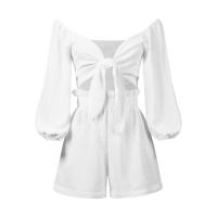 ราคา เสื้อสูทขาสั้นสำหรับผู้หญิง2ชิ้น เซ็ตชุดสูทแขนยาวผ้านุ่มเปิดไหล่เว้าหลังสีทึบทรงหลวมเสื้อเอวลอยขากว้างเป้ากางเกงลึกชุดสูท2ชิ้น เซ็ตอินเทรนด์ (19616723031)