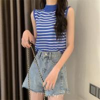 ราคา เสื้อยืดไหมพรม คอเต่า แขนกุด ไหมพรมลายทาง สีสดใส น่ารัก ฟรีไซส์ A33 (17445622103)