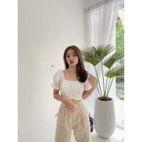 ราคา เสื้อครอปแขนตุ๊กตา ผูกโบว์หลัง เสื้อปาดไหล่ผูกโบว์ข้างหลัง รุ่น crop top (19891726788)