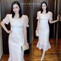 ราคา เดรสคอแต่งมุก แขนตุ๊กตา M 2XL ใช้ผ้าลูกไม้งานปักอย่างดี ชุดไปงาน ชุดออกงาน ชุดทำบุญ งานป้าย The Classic (18895606175)