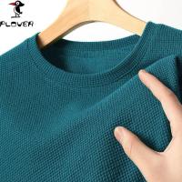 ราคา เสื้อสำหรับผู้ชายเสื้อยืดเสื้อแขนสั้นสำหรับหน้าร้อนคอกลมเสื้อวาฟเฟิลผ้าฝ้ายถักลำลองสีทึบแฟชัน (19418587825)