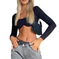 ราคา Beautifletime เสื้อยืดแขนยาวลำลองสำหรับผู้หญิงเสื้อแฟชั่นคอวีสี่เหลี่ยมทึบเสื้อท่อนบนโชว์หลัง Y2K หรูหรา (17071311850)