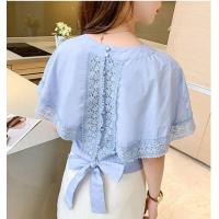 ราคา AMMIN 2023ใหม่ผ้าชีฟองเย็บติดลูกไม้แขนแขนค้างคาวขาสั้นเสื้อเชิ้ตสไตล์เกาหลีเสื้อผ้าชีฟองสีขาวหูกระต่ายแฟชั่น (17437750000)