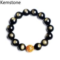 ราคา Kemstone แฟชั่น Obsidian ชุบทองสร้อยข้อมือลูกปัดสำหรับผู้หญิงผู้ชายเครื่องประดับของขวัญ (600650327)