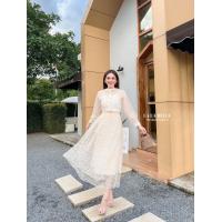 ราคา LALA BELLE LLB049 ชุดเซต 2 ชิ้น งานลูกไม้เสื้อคอตั้งกระดุมหน้าแขนยาวซีทู แมทช์กับ กระโปรงเอวสูงทรงเอ (20579922182)