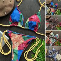 ราคา เสื้อผ้าชุดว่ายน้ำสตรีลายใบไม้3จุดสำหรับว่ายน้ำย้อมสีมัดย้อม2ชิ้น เซ็ตใส่ในฤดูร้อนเสื้อคล้องคอเปลือยหลังบล็อคสีชุดบิกินี่ (19353392153)