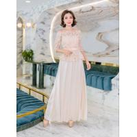 ราคา Lace Dress เดรสไปงาน ชุดออกงาน แม็กซี่เดรสเดรสยาวเดรสลูกไม้แขนยาวลายใบไม้เปิดไหล่ สวยหวานผ้านิ่มใส่สบาย (15274456338)
