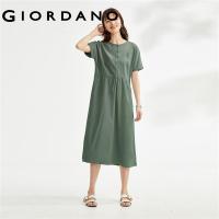 ราคา GIORDANO ผู้หญิง เดรสเชิ้ตเดรสคอกลมเปิดครึ่งกระเป๋าผ้าทอ เทนเซล Free Shipping 05463342 (20222216257)