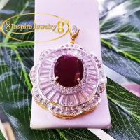 ราคา INSPIRE JEWELRY จี้พลอยบุษราคัมล้อมเพชรเพชรสวิส หรือจี้พลอยโกเมนล้อมเพชรสวิส งานจิวเวลลี่ gold plated (15899945984)