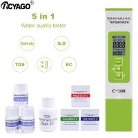 ราคา RCYAGO 5 In 1 C 100เครื่องวัดสารละลาย TDS EC เกลือ S G TEMP Meter ATC อุณหภูมิพืชสวนน้ำคุณภาพ TDS EC Solutions (19552690304)