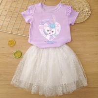 ราคา Girls Set Cartoon StellaLou Printed Petal Short sleeved Snow Mesh Dress 2pcs Girls Fashion Suit Sets (16941623740)