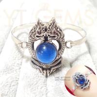 ราคา กำไลพญานาคคู่ นาคเกี้ยว โอบมณีสีน้ำเงิน ไพลิน กำไลเงินแท้ รมดำ พลอย CZ YTG 11699 (15910318553)