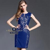 ราคา ชุดเดรสสั้นแขนกุด Luxury Dress Lace Embroidery Blue (102576427)