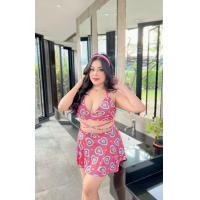 ราคา Plus Size ชุดว่ายน้ำสาวอวบอ้วน เสื้อสายเดี่ยวไขว้หลัง กระโปรง (18090249903)