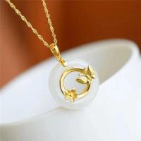 ราคา สร้อยคอจี้หยกกลมห่วงนิรภัยสำหรับปีนเขารูปผีเสื้อดอกไม้สีทอง18K สำหรับผู้หญิง (19922584263)