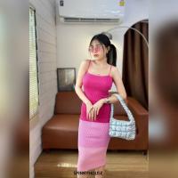 ราคา SpinnyHouse ชุดเดรสสายรุ้ง ไหมพรม เดรสยาว เข้ารูป ทรงสวย ผ้านุ่ม เดรสสายรุ้ง (18042239431)