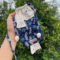 ราคา กระเป๋าหูรูด กระเป๋าปลา งานแฮนด์เมด ผ้าย้อมคราม แมชท์ชุดมินิมอล น่ารักมากกก กระเป๋าใส่โทรศัพท์ ห้อยคอ (20628096487)