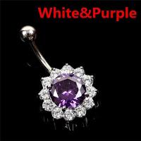 ราคา FG Stainless Steel Bar Belly Navel Ring Crystal Flower Body Piercing Women Jewelry (10422863085)