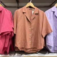 ราคา Uniqlo Youjia Womens 2023 Summer Linen Blended Open Collar Shirt Solid Color Short Sleeve Cotton and Linen Thin Jacket 455752 (20686354322)