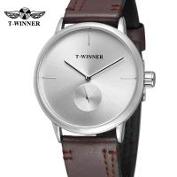 ราคา Fashion T winner Top Brand Men Mechanical Watches Genuine Leather Strap Luxury Business Mens Black Case Dress Relogio Masculino (19757937189)