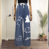 ราคา กางเกงยีนส์แฟชั่นนำเข้าสไตล์เกาหลี กางเกงยีนส์เอวสูง กางเกงยีนส์ขากระบอก เอวยางยืดฟรีไซส์ (18181536665)