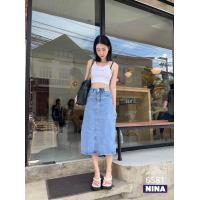 ราคา กระโปรงยีนส์ตัวยาวผ่าหน้า เอวสูง ทรงเกาหลี (19655632561)