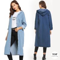 ราคา พร้อมส่งไทย ราคาถูก เสื้อคลุมกันหนาวตัวยาว มีฮู๊ด มีกระเป๋าข้าง ผ้ายีนส์ 2 สี แฟชั่น (7348174850)