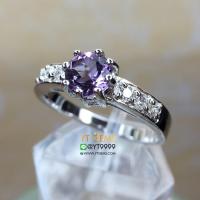 ราคา แหวนอเมทิสต์ แหวนเงินแท้ ชุบทองคำขาว พลอยอเมทิสต์แท้ YTG 8124 (17607574010)
