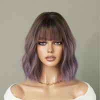 ราคา SDINA วิกผมเครื่องประดับผมต่อผมแบบมองไม่เห็นสีเขียวหวานวิกผมคอสเพลย์ธรรมชาติความยาวปานกลางวิกผมบ๊อบเงาเส้นใยทนความร้อนได้สั้นสีม่วงวิกผมลอน (20920071454)