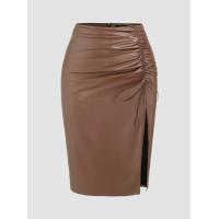 ราคา Cider Faux Leather High Waist Drawstring Split Maxi Skirt Curve Plus (20689549486)