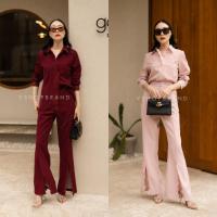 ราคา เซต 2 ชิ้น เสื้อเชิ้ตแต่งลูกไม้ กางเกงขา ยาว ผ่าหน้า VSHOP (16982761924)