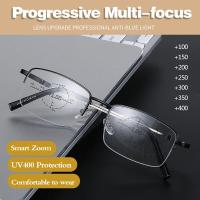 ราคา Progressive Multifocal แว่นตาอ่านหนังสือไทเทเนียม Memory กรอบแว่นตาโลหะแว่นตาตัดสีฟ้าผู้ชายผู้หญิง (8852976222)
