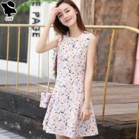 ราคา NEW MALL Seaside Vacation Small Fresh Print Dress Waist Large Size Bottoming Skirt Round Neck Sleeveless A Line Skirt Women (16874505373)