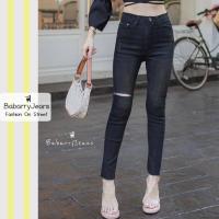 ราคา พร้อมส่ง BabarryJeans กางเกงยีนส์เอวสูง ผญ มีบิ๊กไซส์ S 5XL ขาเดฟ ผ้ายืด ขาดเข่า สะกิดขาด สีดำฟอก (19979848662)