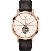 ราคา Bulova Mens Classic Automatic Aerojet Strap Watch with Open Aperture Rose Brown Strap (19293626676)