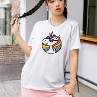 ราคา Trendique เทรนด์เสื้อยืดพิมพ์ภาพยูนิคอร์นสำหรับผู้หญิงสำหรับผู้หญิงแบบปกติคอกลม สีขาว (21132994804)